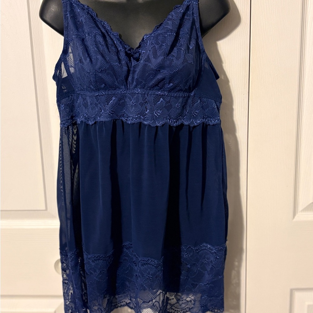 Blush Deep Blue Lace Detail
